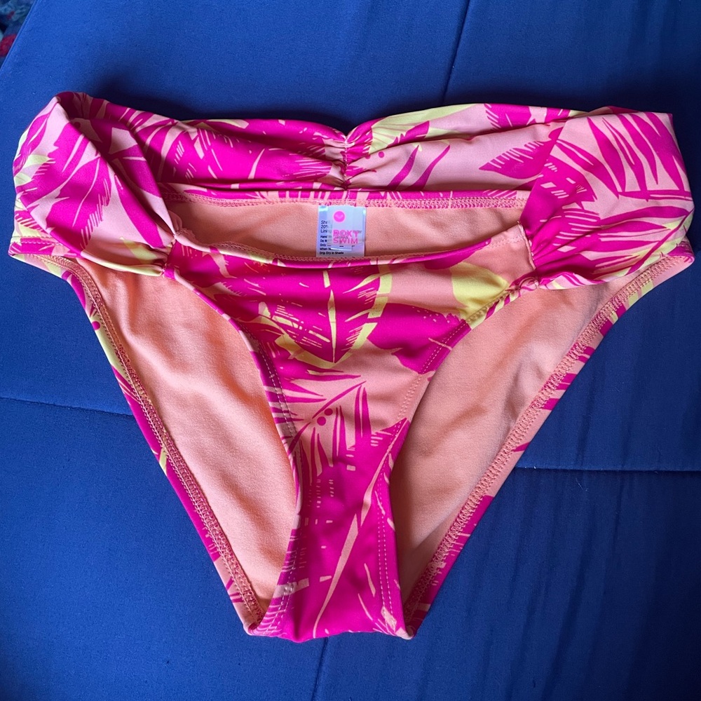 Roxy Pink and Yellow Hawaiian Print Bikini Bottom